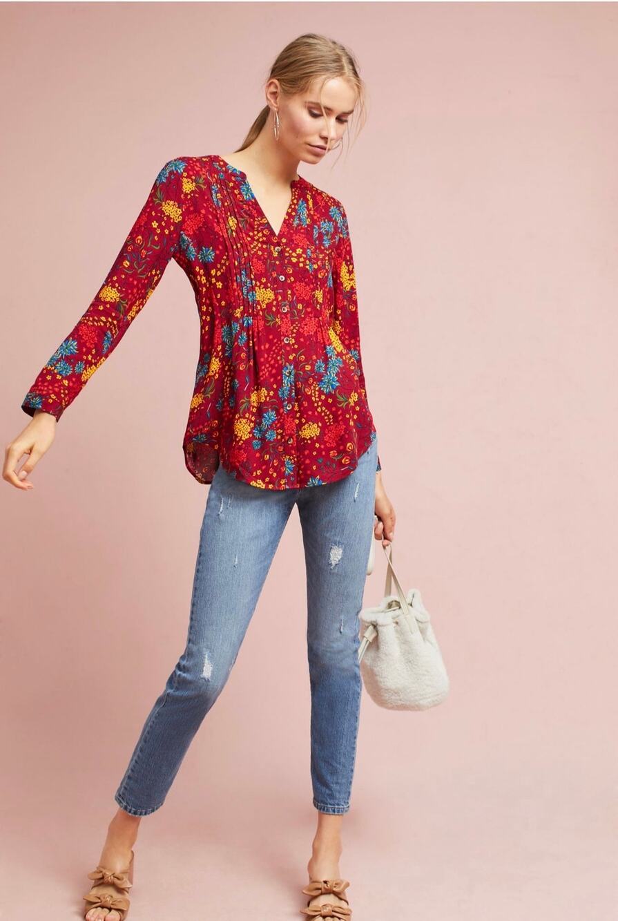 NWOT / Mauve by Anthropologie Printed Pintucked Blouse / sz XS